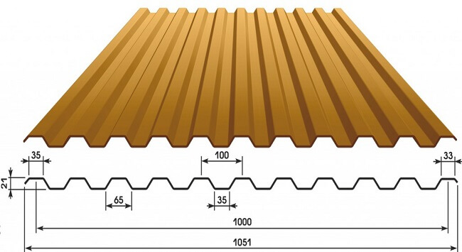 Профнастил С21 х 1000 - B (ECOSTEEL_T-12-Дуб-0.45)